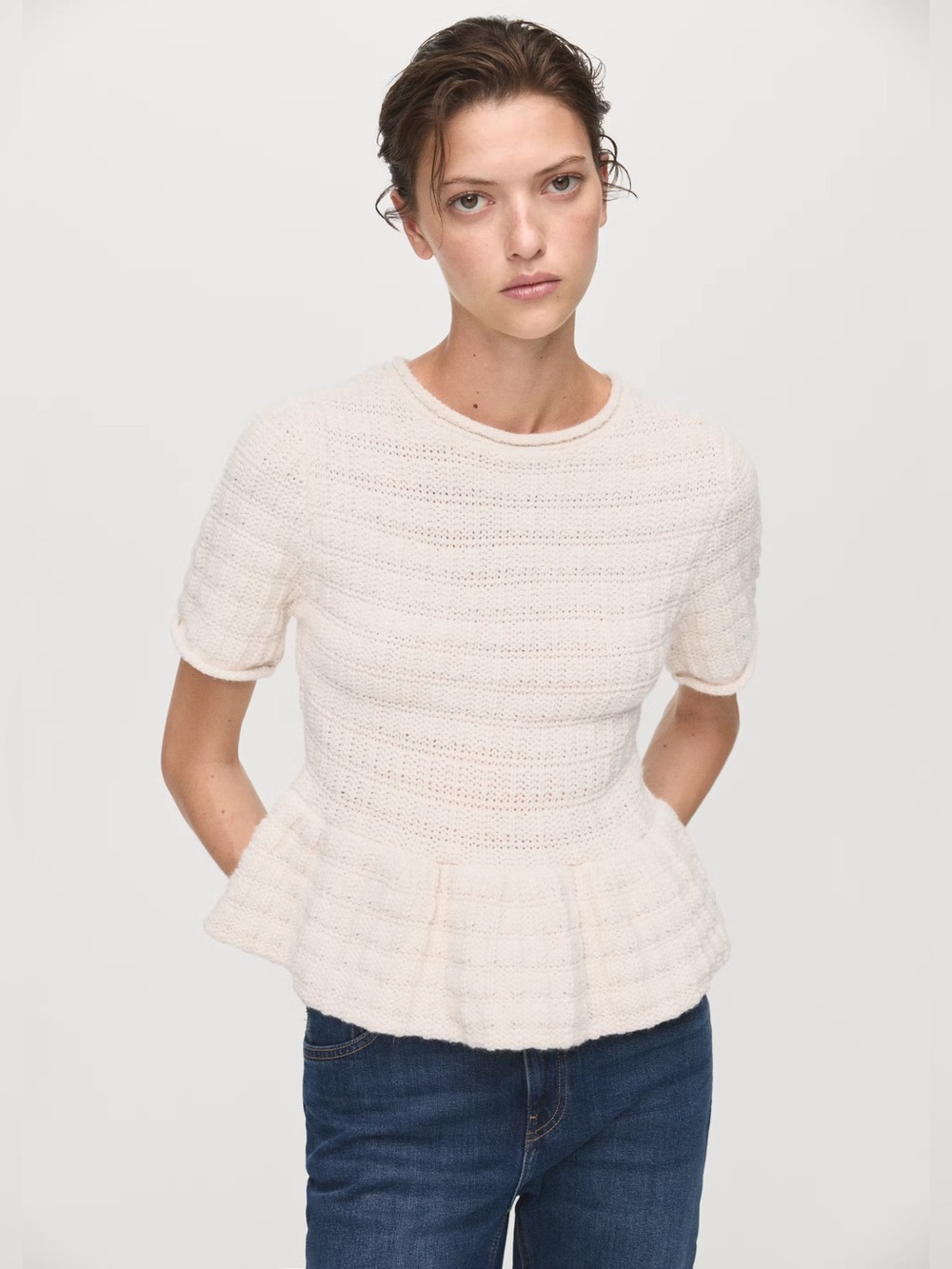 Mango Cream sweater with ruffles NWT